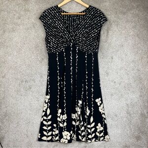 Jones New York Dress Womens 12 Black Floral Sleeveless Stretch Flare- 4018